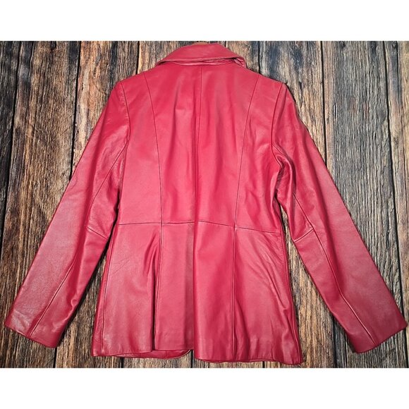Siena Vtg Red Leather Blazer Button Front Collared Lined Jacket Retro Women's 4 - Picture 12 of 14
